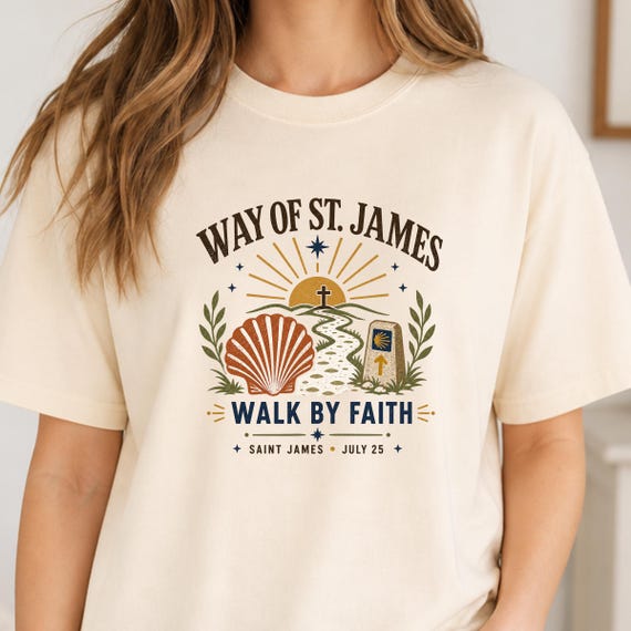 Saint James, Camino de Santiago Way of St James Pilgrimage T-Shirt, Christian Faith Apparel, Catholic Religious Tee, Spiritual Journey Outfit