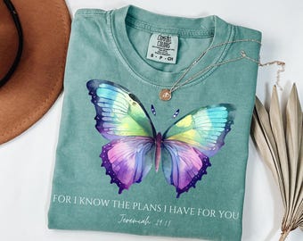 Comfort Colors Butterfly Graphic T-Shirt, Jeremiah 29:11, Faith Tee