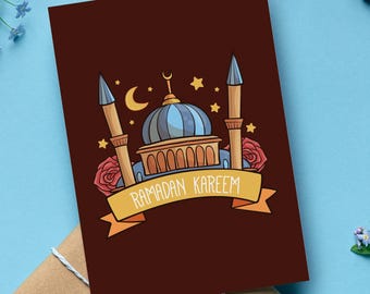 Cute Ramadan Card with Mosque Design, Adorable Islamic Greeting for Family and Friends, Muslim Gift, Handmade Keepsake, Set of 1, 10, or 20