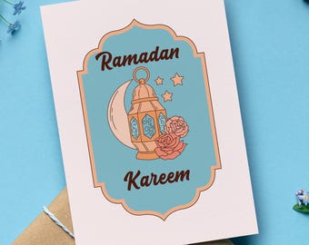 Ramadan Kareem Card with Lanterns, 5x7 Greeting Card, Elegant Islamic Holiday Card, Muslim Gift, Set of 1, 10, or 20