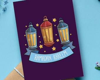 Cute Ramadan Lantern Card, Adorable Islamic Greeting Card, Muslim Gift for Ramadan, Set of 1, 10, or 20 Cards
