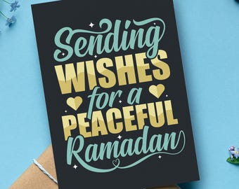 Cute Sending Wishes for a Peaceful Ramadan Card, Adorable Islamic Greeting Card, Perfect Muslim Gift, Set of 1, 10, or 20