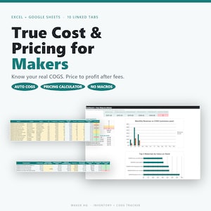 Handmade Business Pricing and Inventory Spreadsheet, COGS Calculator, Craft Materials Cost Tracker, Reorder List, Excel Google Sheets