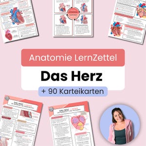 Das Herz | Anatomie LernZettel | deutsch | 9 LernZettel + 90 KarteiKarten | + gratis Vorlagen | PDF Download | Medizin Pflege Physiotherapie