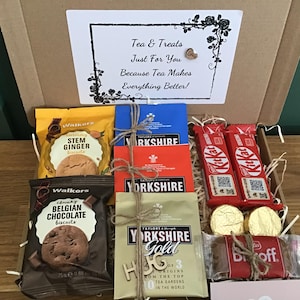 Cesta de regalo para amantes del té con golosinas, galletas, amor y abrazos, pensando en ti, amor, solo para ti, regalo para ti, para él, para ella, familia