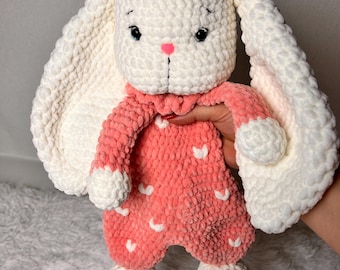 Conejito de peluche tejido a mano, conejito rosa para niña, regalo perfecto para recién nacida, regalo de baby shower, lindo regalo de Pascua para niña