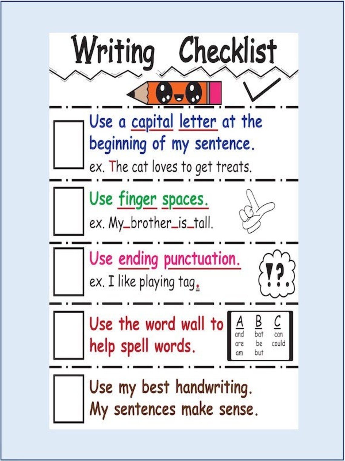Writing Checklist Poster Anchor Chart With Lamination Etsy