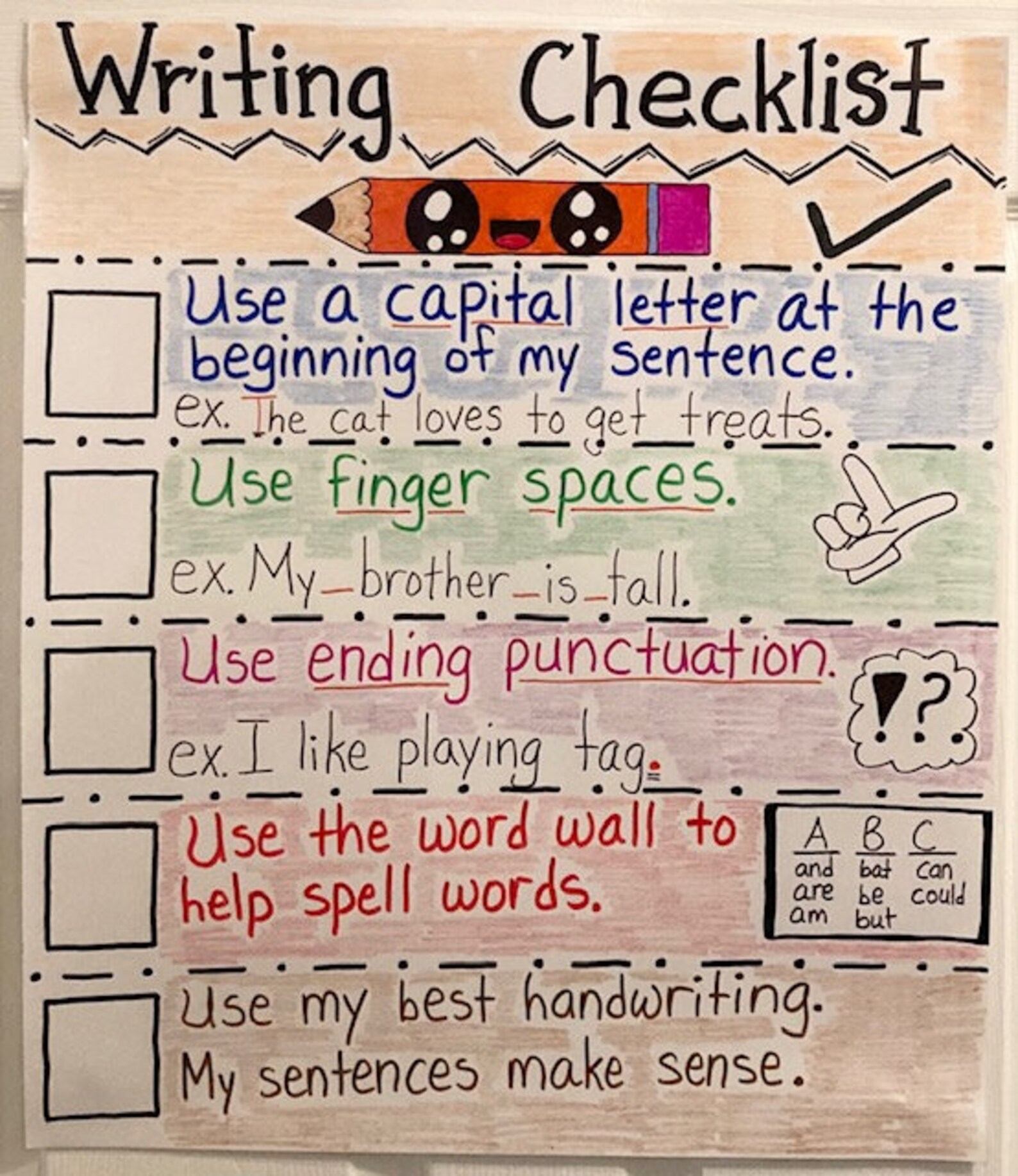 Writing Checklist Anchor Chart With Light Lamination Etsy