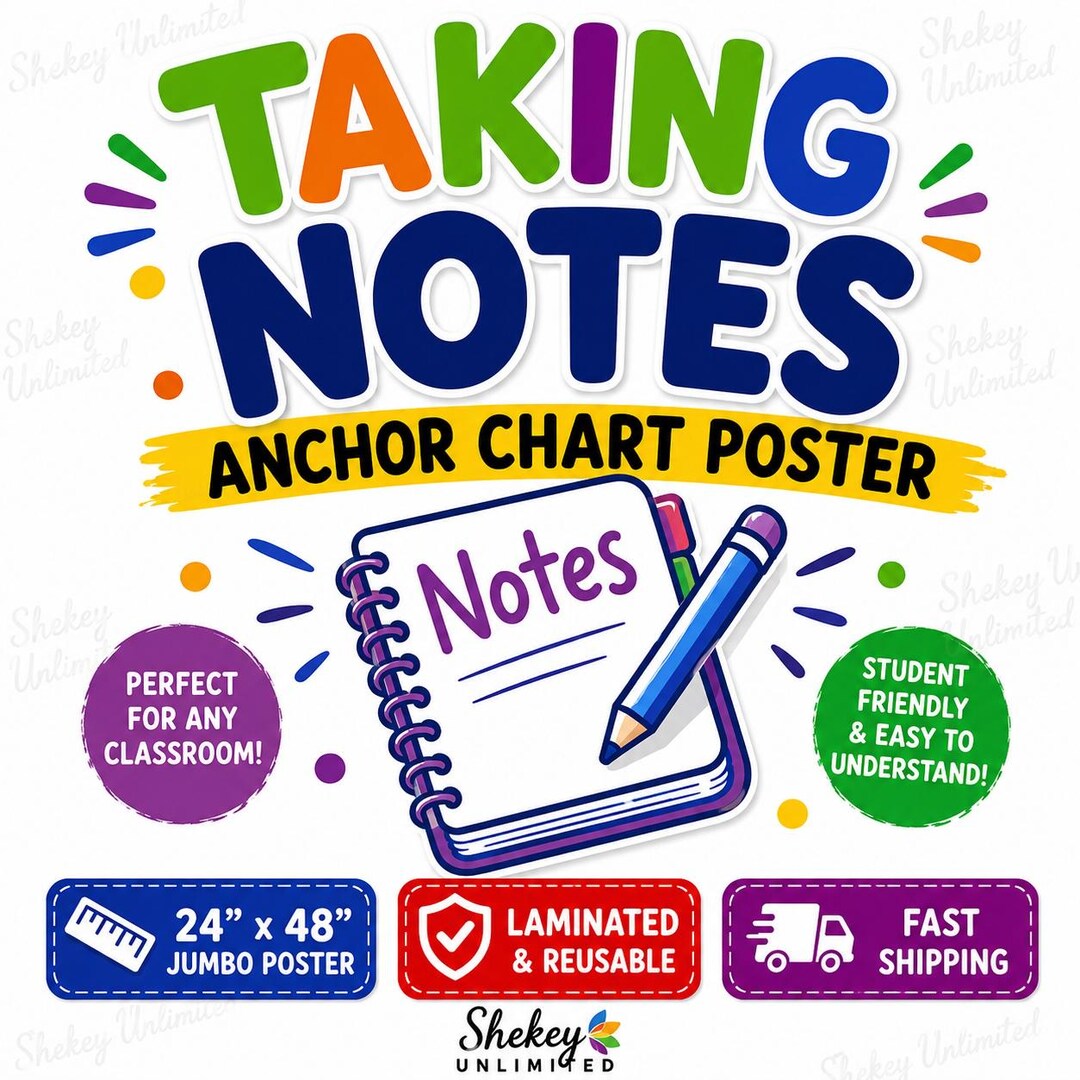 Note Taking Skills Anchor Chart | ELA Classroom Poster | Study Skills ...