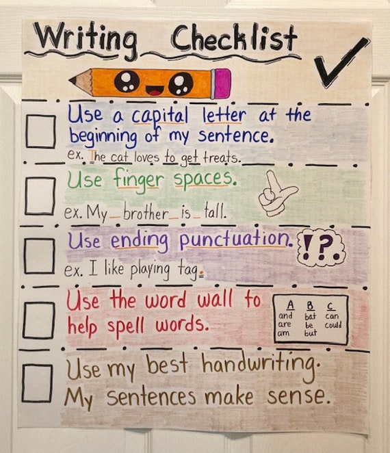Writing Checklist Anchor Chart Etsy