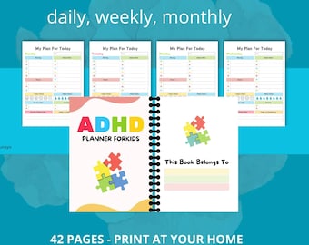 ADHD Planner for Kids | Daily Routine & Monthly Organizer | Printable Planner for Children with Focus, Chores and School Success