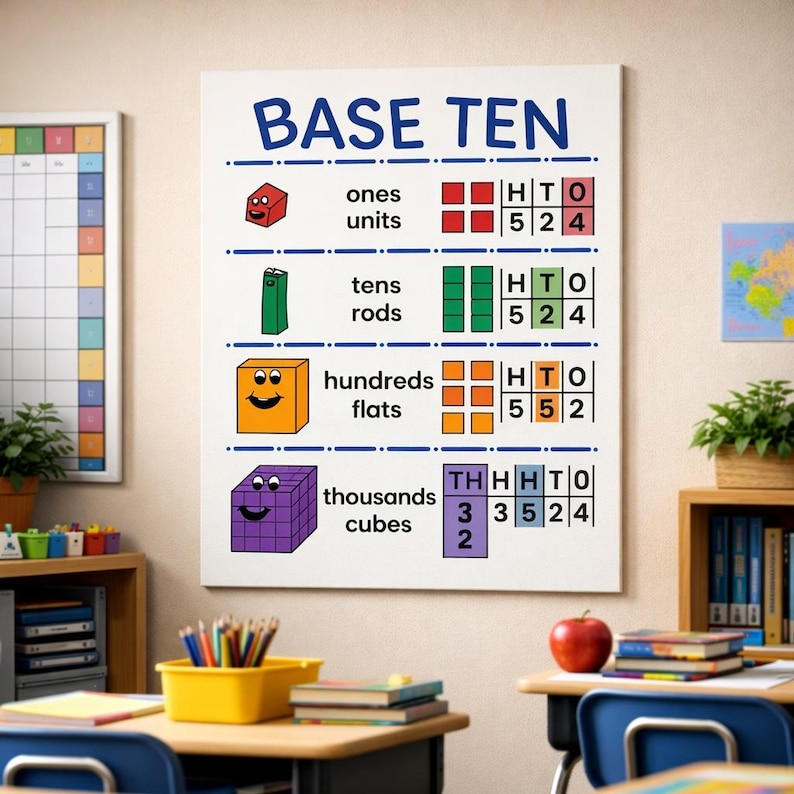 Base Ten Math Anchor Chart | Laminated Classroom Poster - Etsy
