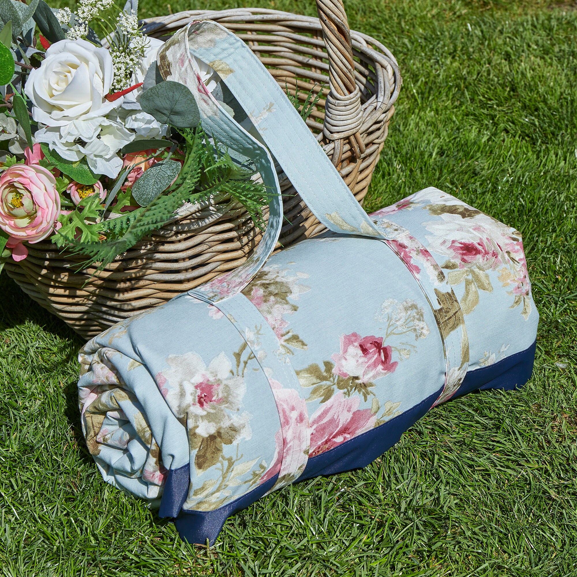 Waterproof backed picnic blanket in classic rose print cotton Etsy