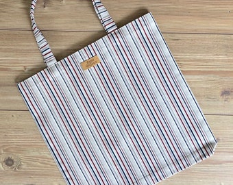 Striped cotton canvas shopping tote /book bag