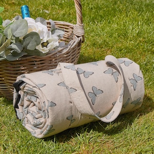 Waterproof backed picnic blanket in butterfly print cotton