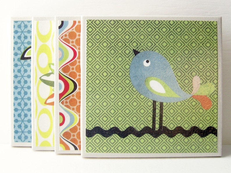 Ceramic Tile Coasters Offbeat Bird image 1