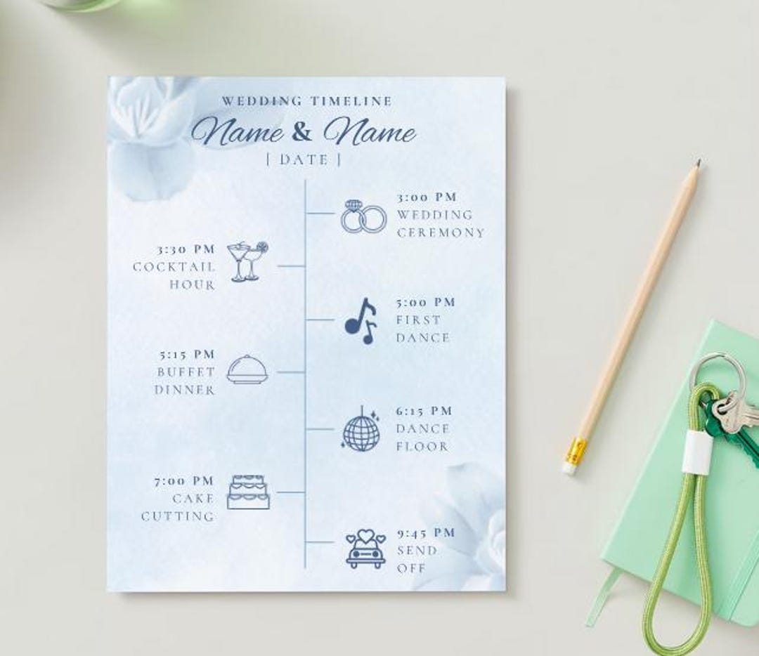 Wedding Timeline, Blue Theme With Flowers, Blue Wedding, Blue Wedding ...