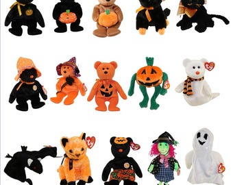 HALLOWEEN Ty Beanie Babies Haunt Haunting Hocus Jinxy Moonlight Pocus Prunella Pumpkin Face Pumpkin Quivers Radar Scared-e Scares Scary MWMT