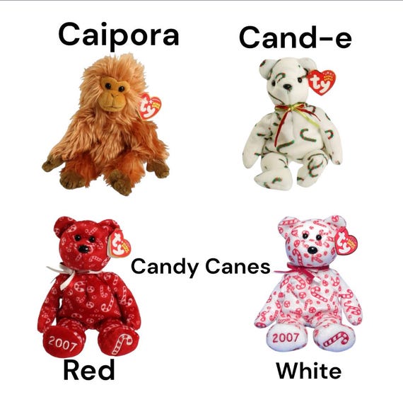 Ty Beanie Babies Caipora Cand-e Candy Canes Canyon Captain America