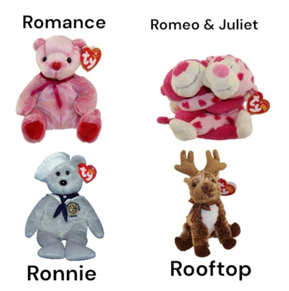 Ty Beanie Babies Ricochet Righty 2000 2004 Ringo Roam Roary Rocket