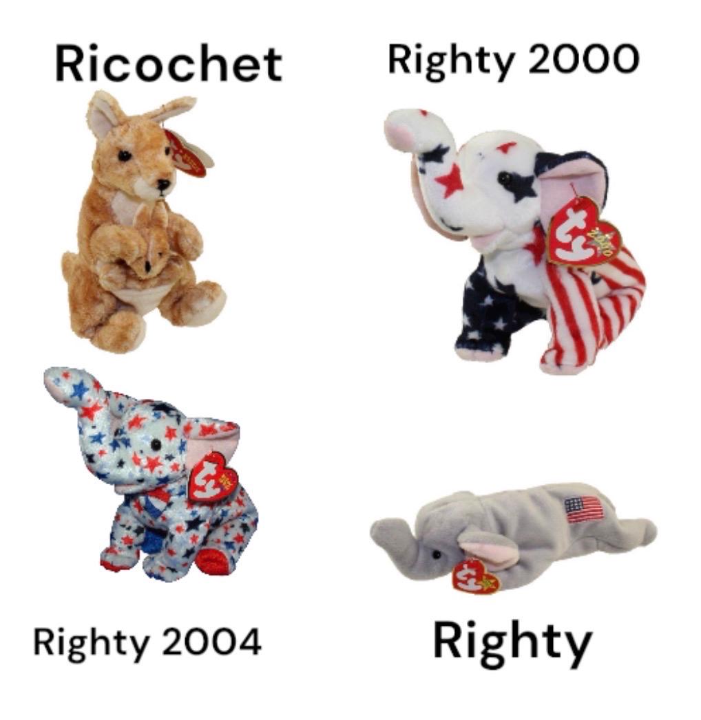 Ty Beanie Babies Ricochet Righty 2000 2004 Ringo Roam Roary Rocket