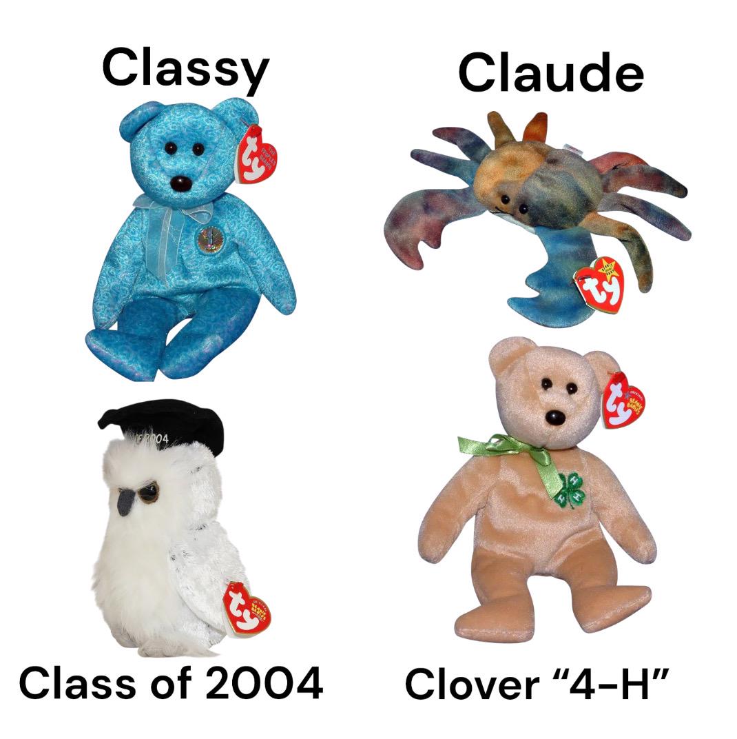 Ty Beanie Babies Class of 2004 Classy Claude Clover Clubby Coco
