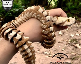 Articulated Gaboon Viper 3D Printed Flexi Snake | Poseable Reptile Figurine | Glass Eye Collectible | Desk Decor | Unique Gift Idea