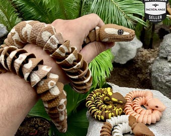 Articulated Ball Python 3D Printed Flexi Snake | 4 Color Variations | Glass Eye Collectible | Desk Decor | Unique Gift Idea