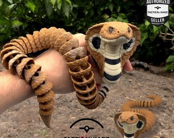 Articulated Cobra 3D Printed Flexi Snake | Hooded Striking Pose | Glass Eye Collectible | Desk Decor | Unique Gift Idea