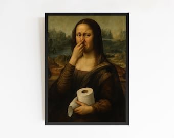 Funny Mona Lisa Toilet Paper Print, Humorous Bathroom Art (Digital Download)