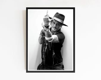 Póster de fan art de Johnny Depp, impresión fotográfica en blanco y negro, arte mural