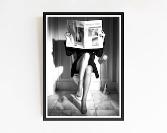 Girl Reading Newspaper Toilet Print, Hypebeast Bathroom Decor (Digital Download)