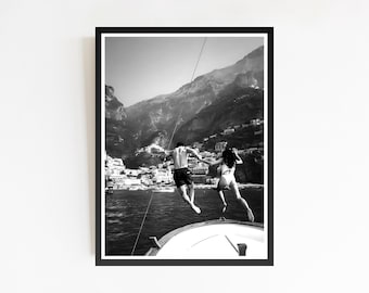 Black and White Ocean Jump Print, Summer Coastal Decor (Digital Download)