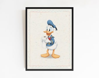 Funny Cartoon Duck Bathroom Art Print, Funny Animated Decor, Wall Art