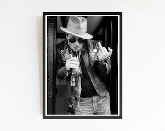 Póster de fan art de Johnny Depp, fotografía icónica en blanco y negro, arte mural