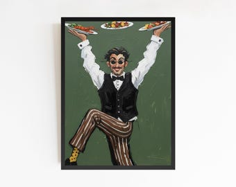 Lustig Retro Kellner Kunstdruck, Vintage Küchen Dekor