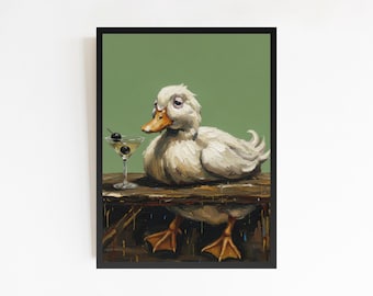 Duck with Cocktail Art Print, Funny Animal Meme (Digital Download)
