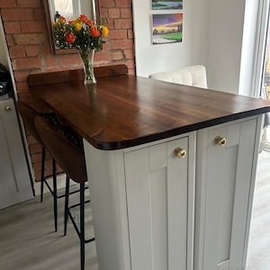 Straight Edge Oak Colour Wooden Top Table Solid Wood Industrial Rustic Kitchen Dining Handmade Desk Counter Top Rounded Edges - TOP ONLY