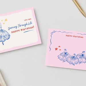Illustrated Ballet Birthday Card, Unique Cute Birthday Card, Hand-drawn Ballerina Illustrations, Pink Ballet Birthday Card, Pretty Card