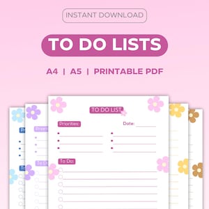 Simple To Do List Printable PDF, Task List Template A4 A5, Floral To Do List, Instant Download, Daily Schedule