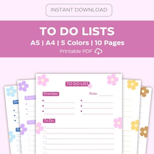 Floral To Do List Printable, Cute Daily Task List Template,  PDF, A4,A5, Instant Download