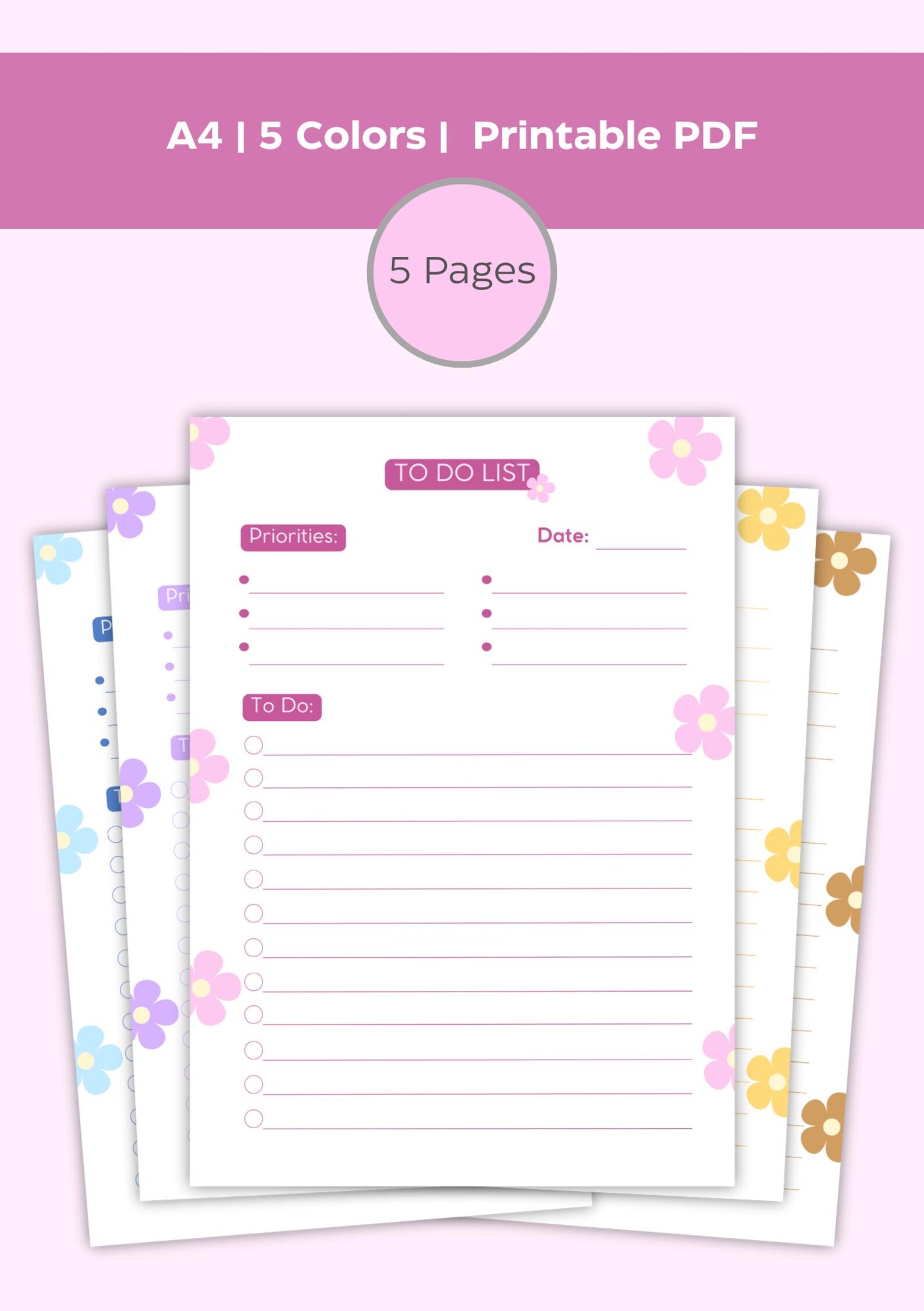 Floral to Do List Printable, Cute Daily Task List Template, PDF, A4,A5 ...