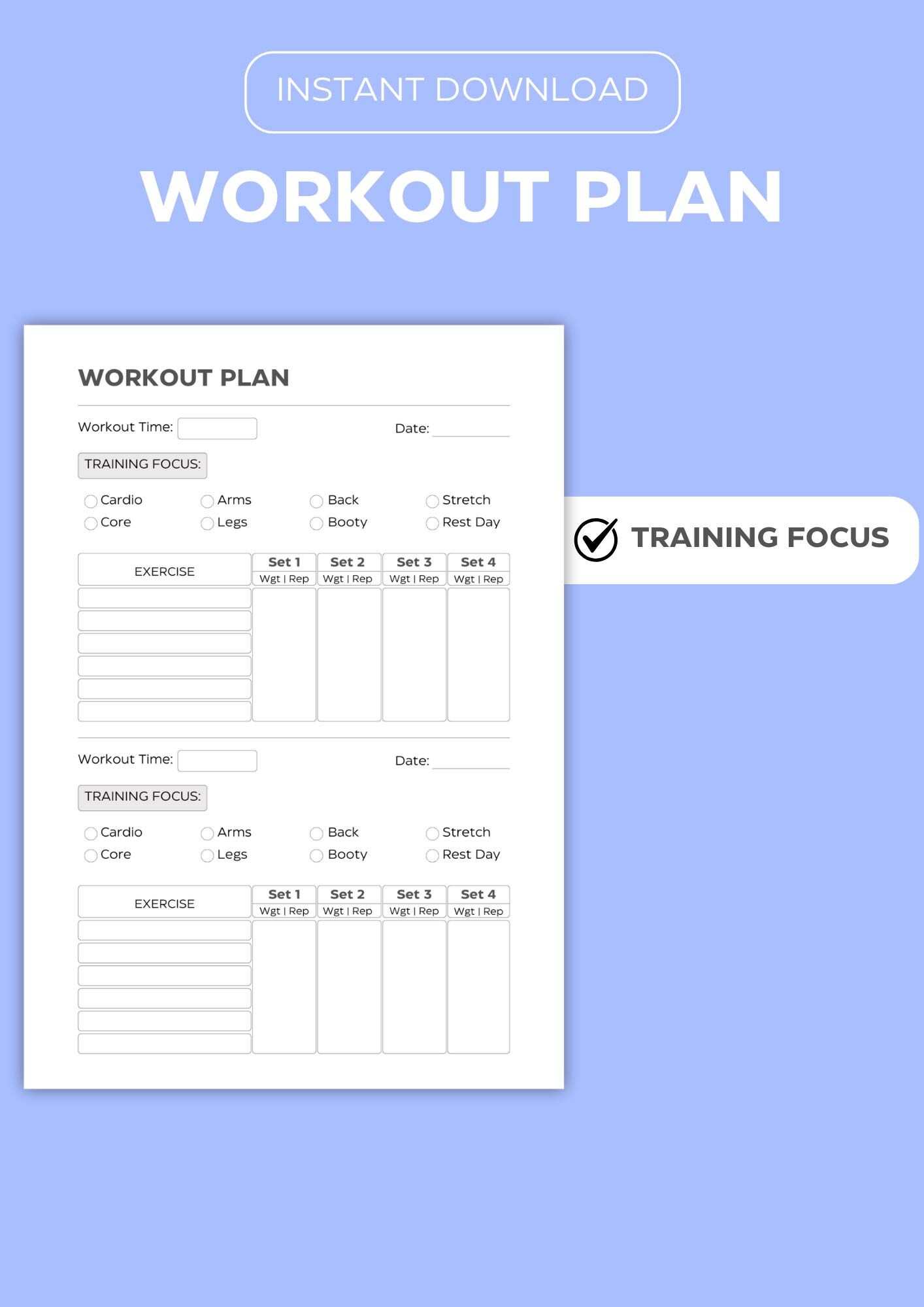 Fitness Planner Printable | Workout Tracker PDF Download | Exercise Log ...