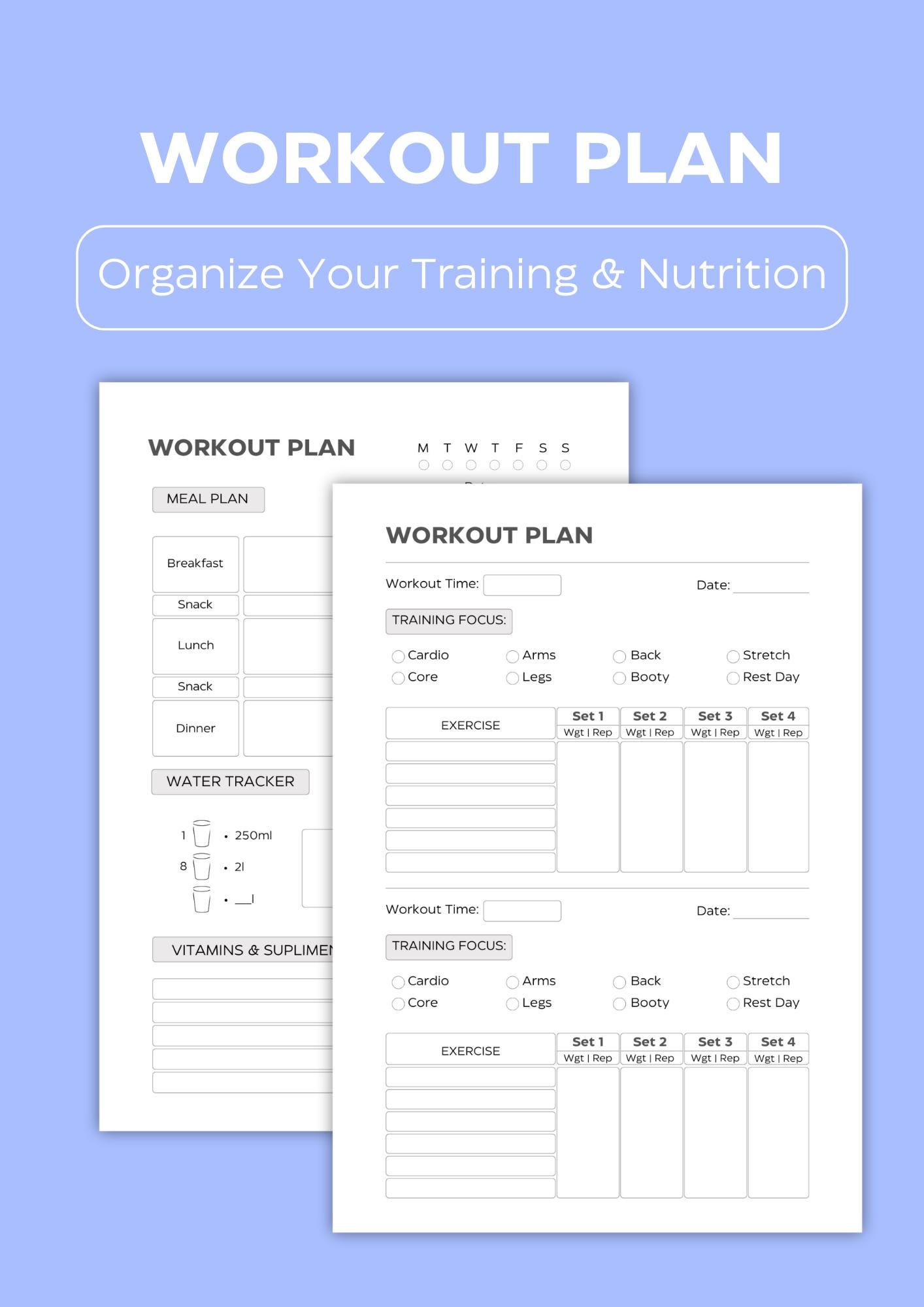 Fitness Planner Printable | Workout Tracker PDF Download | Exercise Log ...