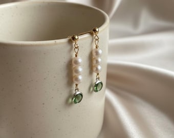 Stacked Pearl Drop Earrings- Beaded Freshwater Pearl Dangles Earrings – 925 Silver Pearl Earrings -Wedding Pearl Earrings-Bridesmaid Gift