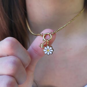 14k Gold Daisy Flower Necklace -Spring Floral Pendant Necklace With Initials- Watering Can Charm-White Flower Jewelry