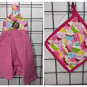 Hanging Kitchen Towel, Potholder,  Hand Towel, No Fall Hand Towel, Kitchen Towel, Handmade Towel & Potholder Combo, Housewarming gift