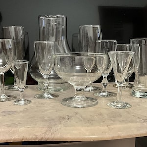 Lot Of 10 VTG Clear Glass Assorted Cocktail Pitcher, Wine, Champagne Beer Glass