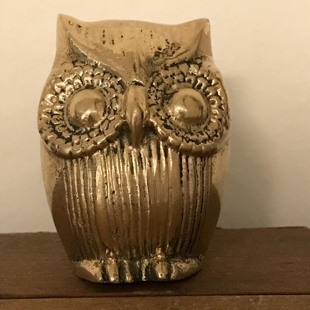 Paperweight Rustic Vintage Brass Owl Figurine – 3” Small Metal Owl Paperweight, Rustic ...