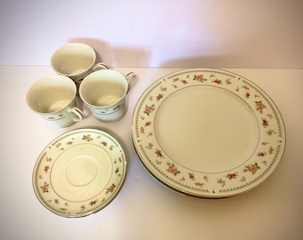 Abingdon Rose Porcelain China Set: 3 Plates, Cups & Saucers - Made in Japan